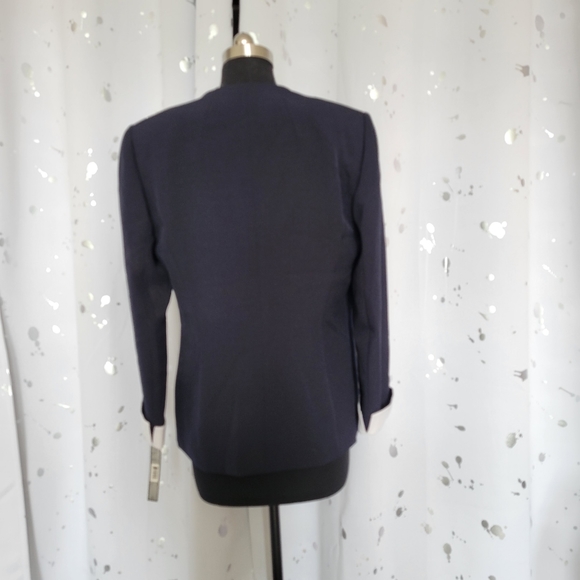 Tahari Tuxedo Style Blazer Navy Blue and White - Picture 5 of 12